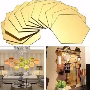 12PCS removable acrylic hexagonal mirror